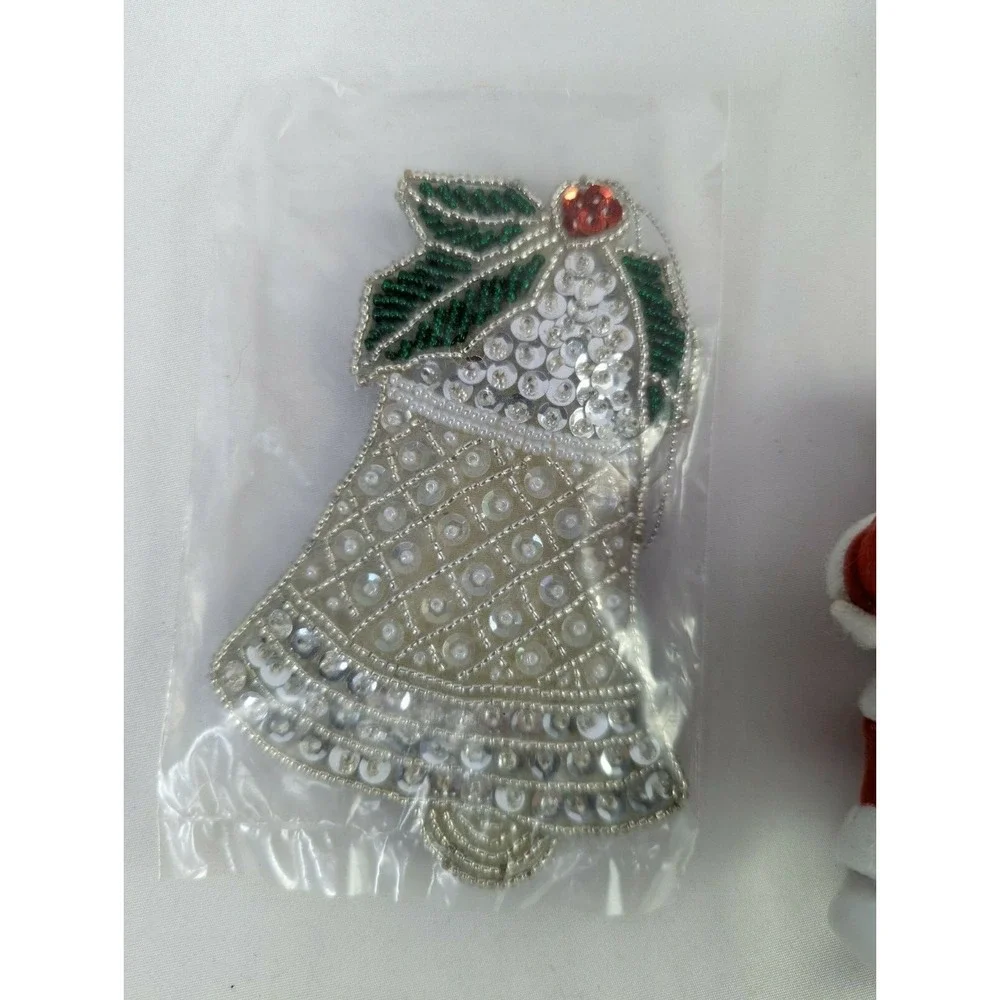 Vintage Christmas Ornaments Flocked Santa Claus Beaded Bell‎